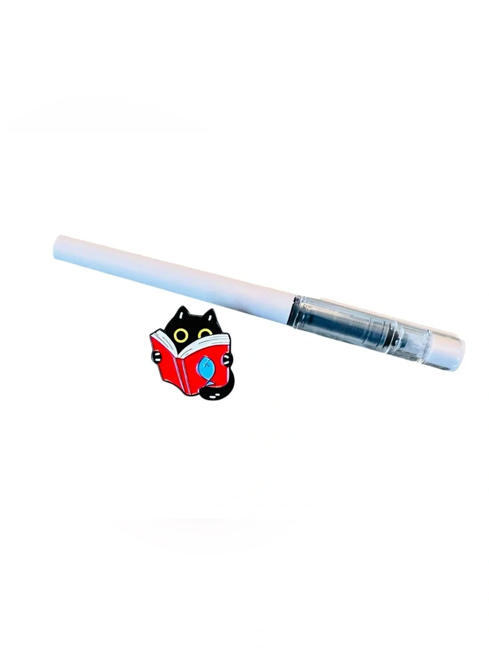 Black Cat Enamel Pin featuring a Studious, Reading Feline